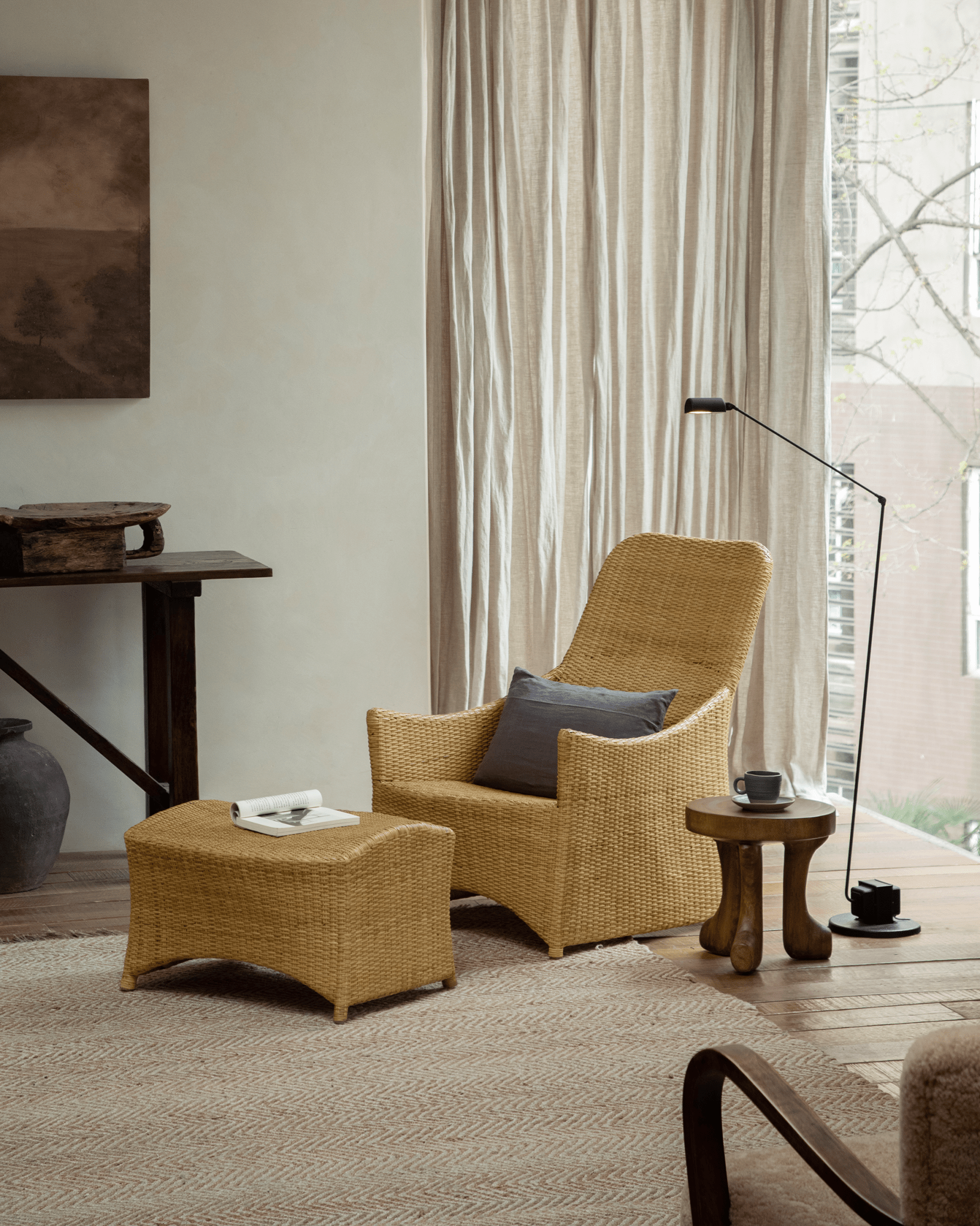 Chaise longue en rotin Slide