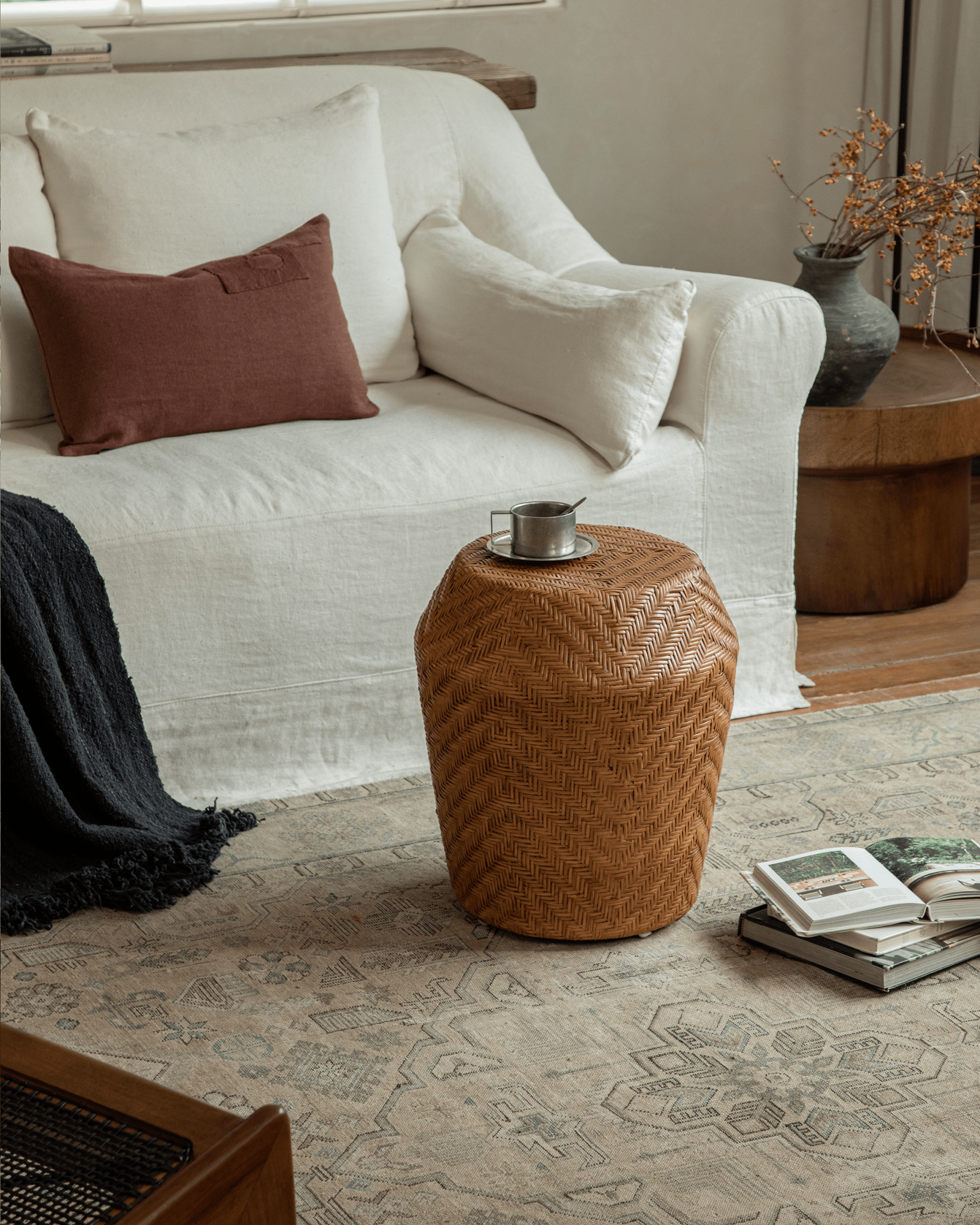 Table d'appoint en rotin Drum