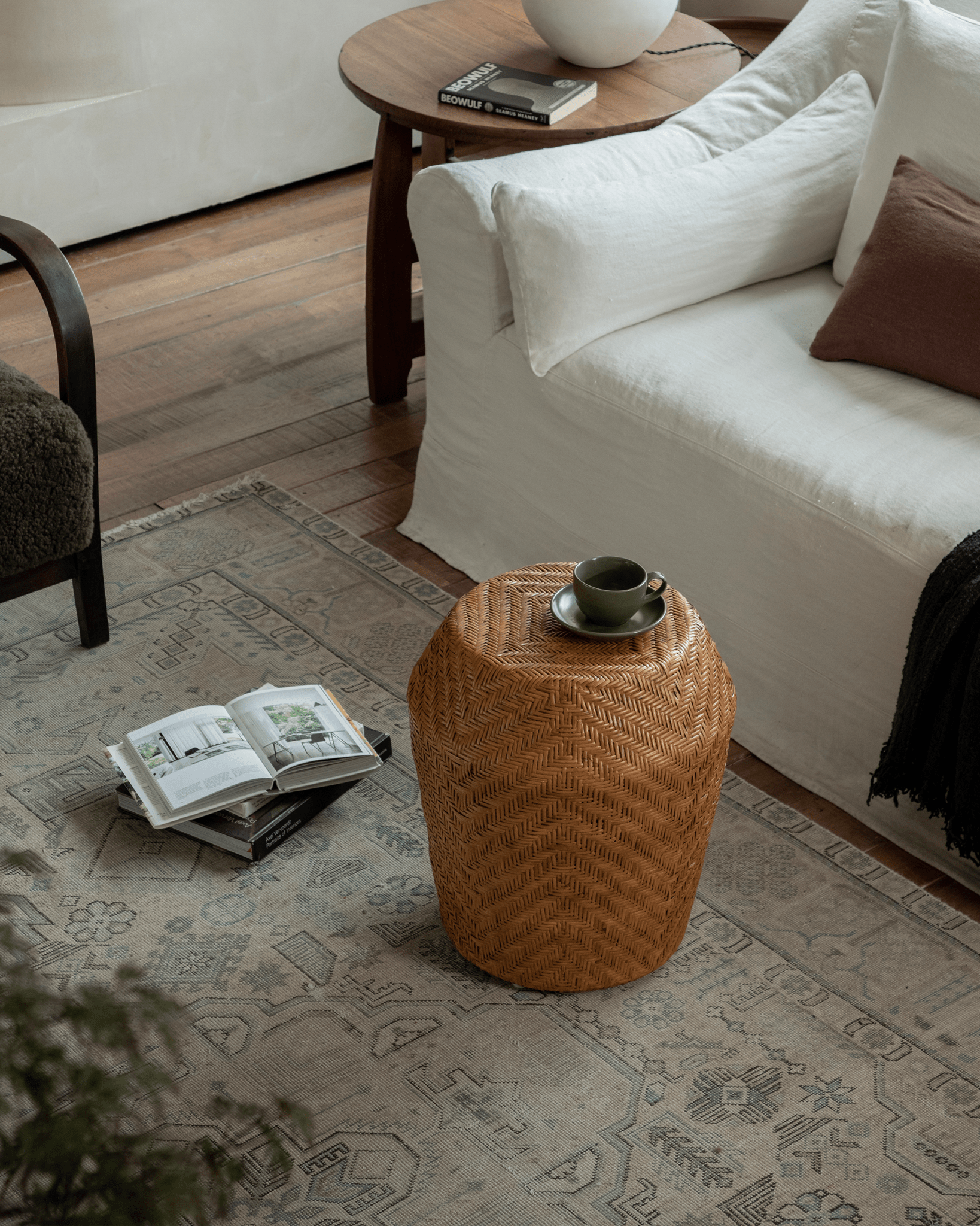 Table d'appoint en rotin Drum